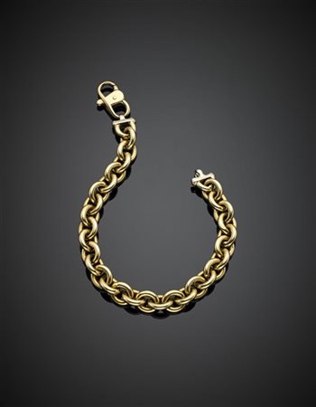Bracciale in oro giallo a maglia rolò, dettagli in oro bianco, g 14,90 circa, l