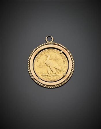 Dieci dollari statunitense con montatura per pendente in oro giallo, g 27,30 circa