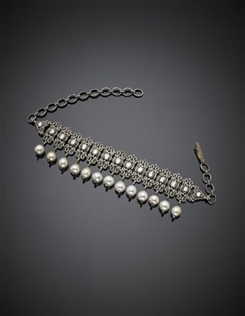 Collier de chien in oro rosso, giallo 333/1000 e argento con diamanti irregolar