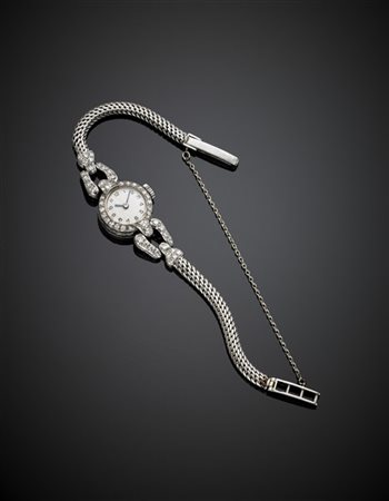 *Orologio da polso da donna in platino con bracciale in metallo, diamanti a rif