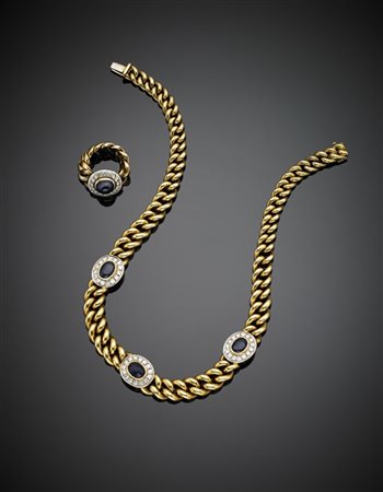 Demi-parure in oro giallo e bianco composta da collier e anello rifinito con di