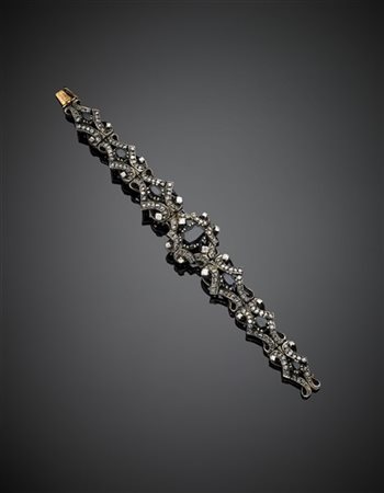 Bracciale modulare in oro giallo, argento, diamanti rotondi e a mezza rosetta p