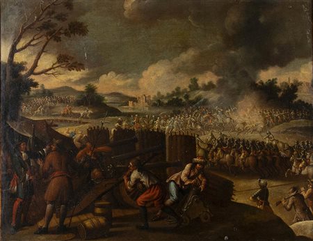 Scontro di cavallerie con cannoneggiamento in primo piano