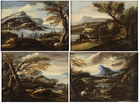 Paesaggi con figure, serie di 4 tele en pendant