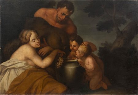 Satiro con nifa e putti in un paesaggio