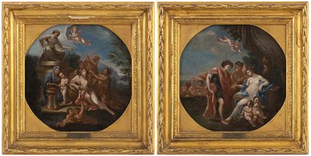 Scena di offerta a una divinità - Apollo e le ninfe, Coppia di dipinti