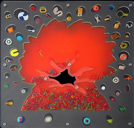 Renzo Nucara STRATOFILM [ANTIVULCANO] plexiglass, resine, oggetti, cm 60x60...