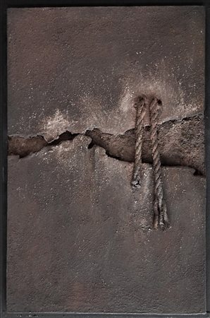 Ferruccio Bortoluzzi COMPOSIZIONE ferro e terre refrattarie su legno, cm...