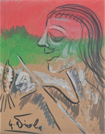 Giuseppe Viola SENZA TITOLO tecnica mista su cartone, cm 30x24 firma in...