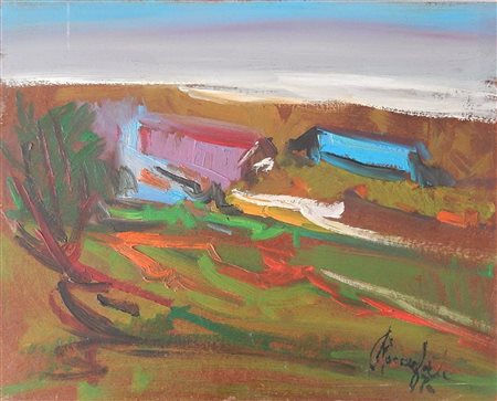 Ignoto SENZA TITOLO olio su faesite, cm 40x50 firma