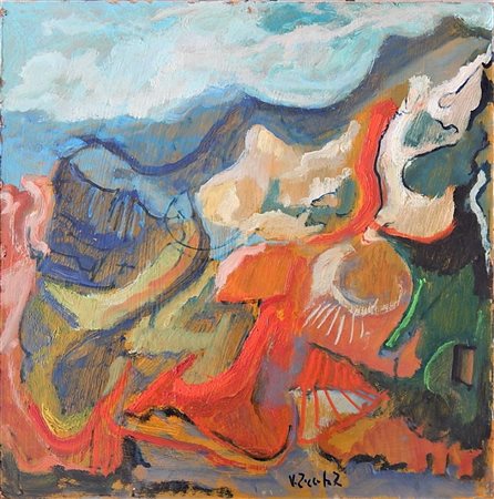 Vincenzo Zoccola Zambrano ROCCE LAVICHE olio su faesite, cm 50x50 firma