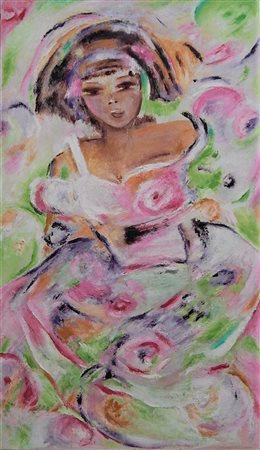 Mario Graziella CASCATA DI NOTE PRIMAVERILI olio su tela, cm 120x70 firma