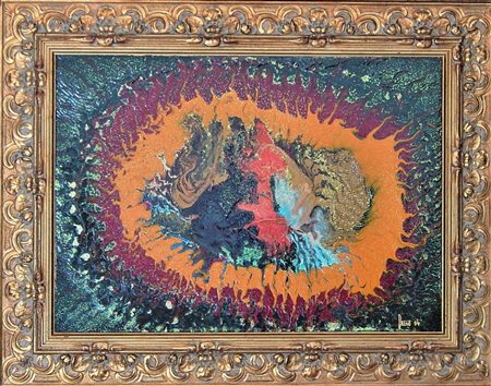 Miro Persolja SOLE SULLA COSTA SMERALDA tecnica mista su vetro, cm 50x70...