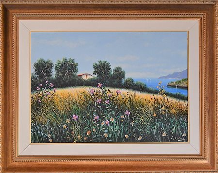 Ignoto SENZA TITOLO olio su tela, cm 50x70 firma in cornice