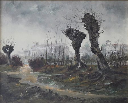 Ignoto SENZA TITOLO olio su tela, cm 50x60 firma in cornice