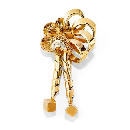 Spilla in oro bicolore 18K e diamanti