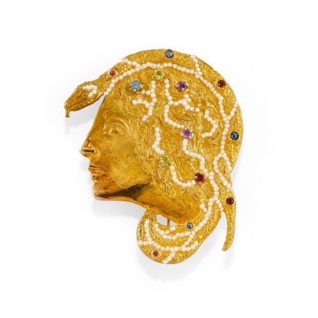 Percossi Papi - Spilla su disegno di Guttuso in argento 925 e argento dorato