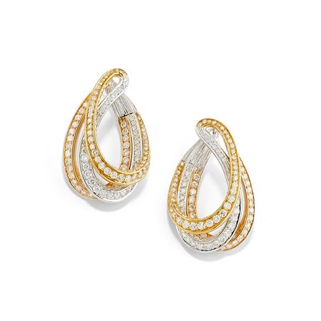 Orecchini nei tre ori 18K e diamanti taglio brillante ct 0,80