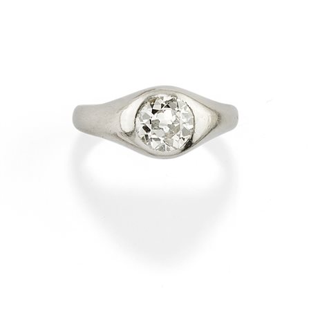 Anello da uomo in oro bianco 18K e diamante taglio vecchio ct 2,00