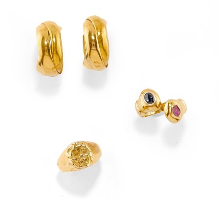 Lotto di gioielli in oro giallo 18K e pietre colorate