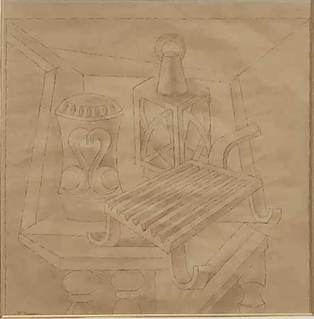 Fortunato Depero Natura morta con griglia,lanterna e vaso 1940