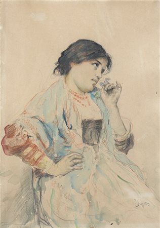 Pietro Scoppetta "La fidanzata" 
acquerello su carta (cm 48x34)
Firmato in basso