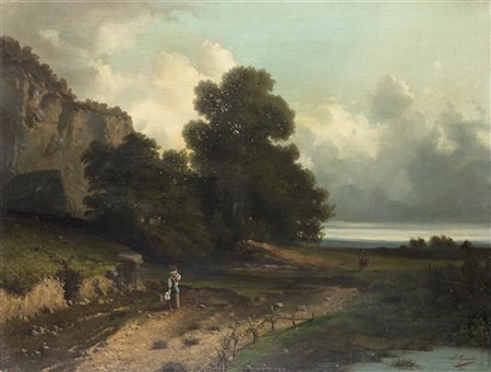 Francesco Gnecchi "Paesaggio con figure" 1874
olio su tela (cm 75,5x99,5)
Firmat