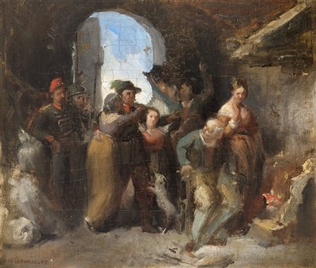 Michele Cammarano Studio per "Il ritorno" 
olio su tela (cm 25x29)
Firmato in ba