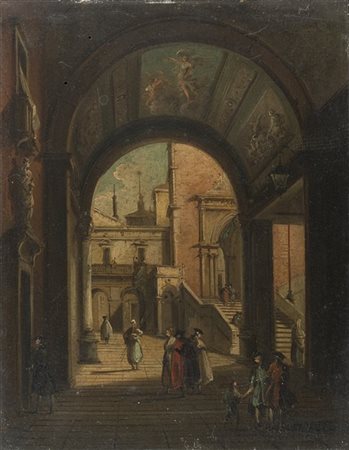 Giovanni Migliara (Attribuito)

"Cortile a palazzo" 
olio su tavola (cm 19x14,5)