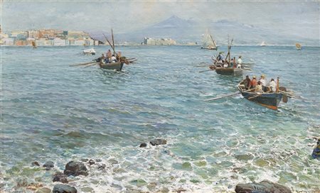 Attilio Pratella "Golfo di Napoli" 
olio su compensato (cm 21x36)
Firmato in bas
