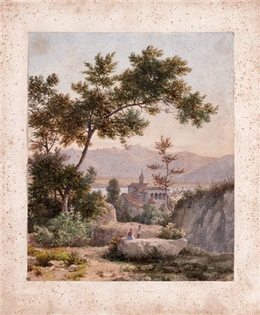 Giuseppe Bisi "Paesaggio lacustre" 
acquerello su carta (cm 23,5x19)
Firmato in