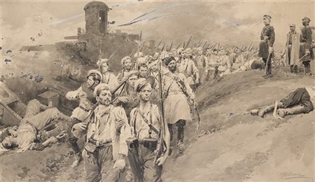 Fortunino Matania "Episodio della Prima Guerra Mondiale" 
tecnica mista su carta