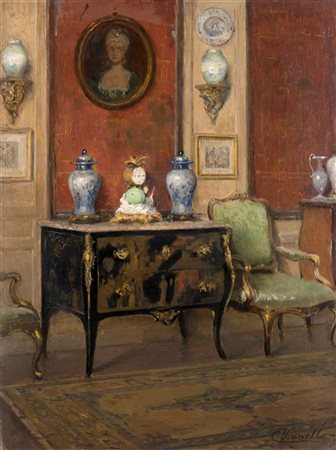 Cesare Vianello "Interno" 
olio su compensato (cm 35x26)
Firmato in basso a dest