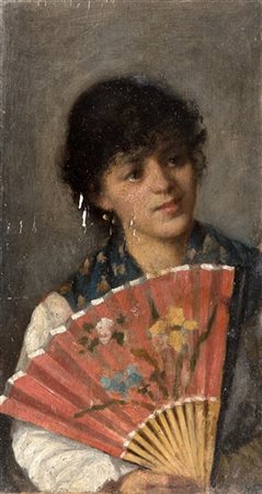 Maestro veneto del XIX Secolo 

"Donna con ventaglio" 
olio su tavola (cm 23x13