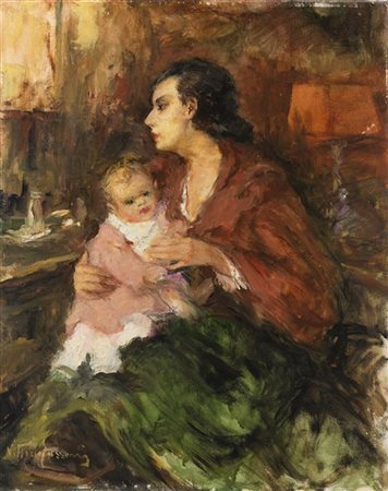 Vittorio Gussoni "Mammina" 
olio su cartone telato (cm 49x39)
Firmato in basso a