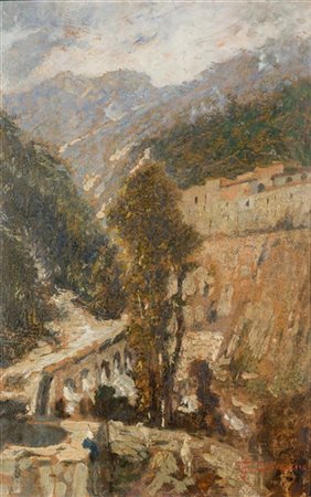 Filippo Carcano "Paesaggio" 
olio su tavola (cm 25x16)
Firmato in basso a destra