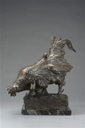 Marcello Enrico Zosi "Gallo e gallina" 
scultura in bronzo (cm 27x23) poggiante