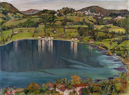 Ettore Cosomati "Lago lombardo" 
olio su tela (cm 47,5x64)
Siglato in basso a de
