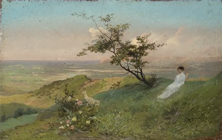 Attilio Simonetti "Idillio" 
olio su tavola (cm 25,5x40)
Reca firma non coeva in