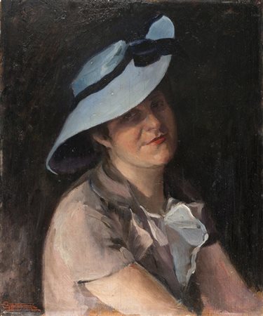 Costantino Pandiani "Donna con cappello" 
olio su compensato (cm 60x49)
Firmato