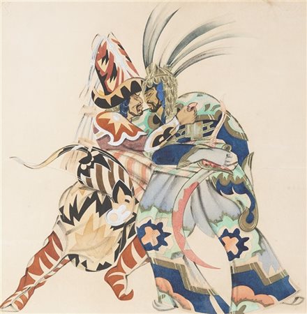 Georges De Pogedaieff Anatolevich "Guerrieri tartari" 
tecnica mista su carta (c