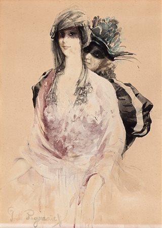 Georges De Pogedaieff Anatolevich "Le maschere" 
tecnica mista su carta (cm 25x1