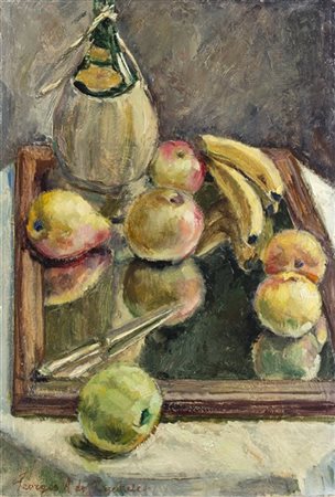 Georges De Pogedaieff Anatolevich "Natura morta su specchio con fiasca" 
olio su
