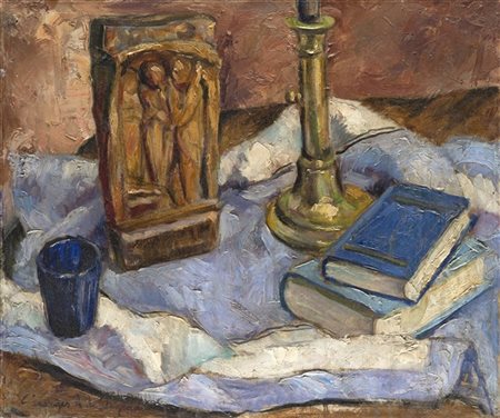 Georges De Pogedaieff Anatolevich "Composizione con libri" 22 maggio 1958
olio s