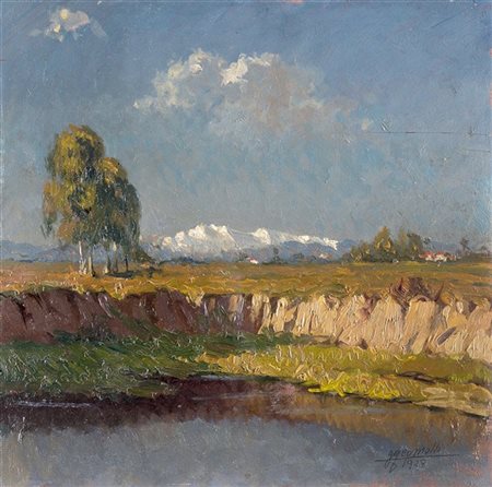 Gigi Comolli "Paesaggio con il Resegone" 1928
olio su tavola (cm 41x41)
Firmato