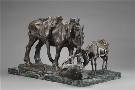 Marcello Enrico Zosi "Cavallo e asino a riposo" 
scultura in bronzo (cm 51x33) p
