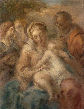 Maestro lombardo del XIX Secolo "Sacra Famiglia" olio su tela (cm 64,5x50)In cornice