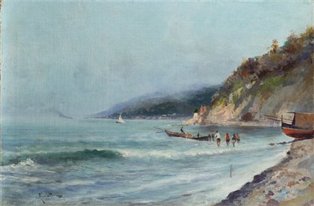 Oscar Ricciardi "Veduta costiera con pescatori" 
olio su tela (cm 40x61)
Firmato