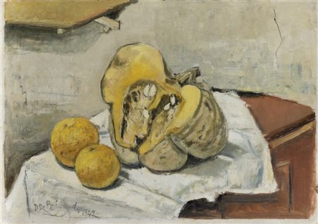Domenico De Bernardi "Composizione con zucca" 1942
olio su compensato (cm 35x50)