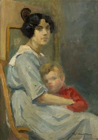 Giuseppe Amisani "Amor materno" 
olio su cartone pressato (cm 34,5x25)
Firmato i